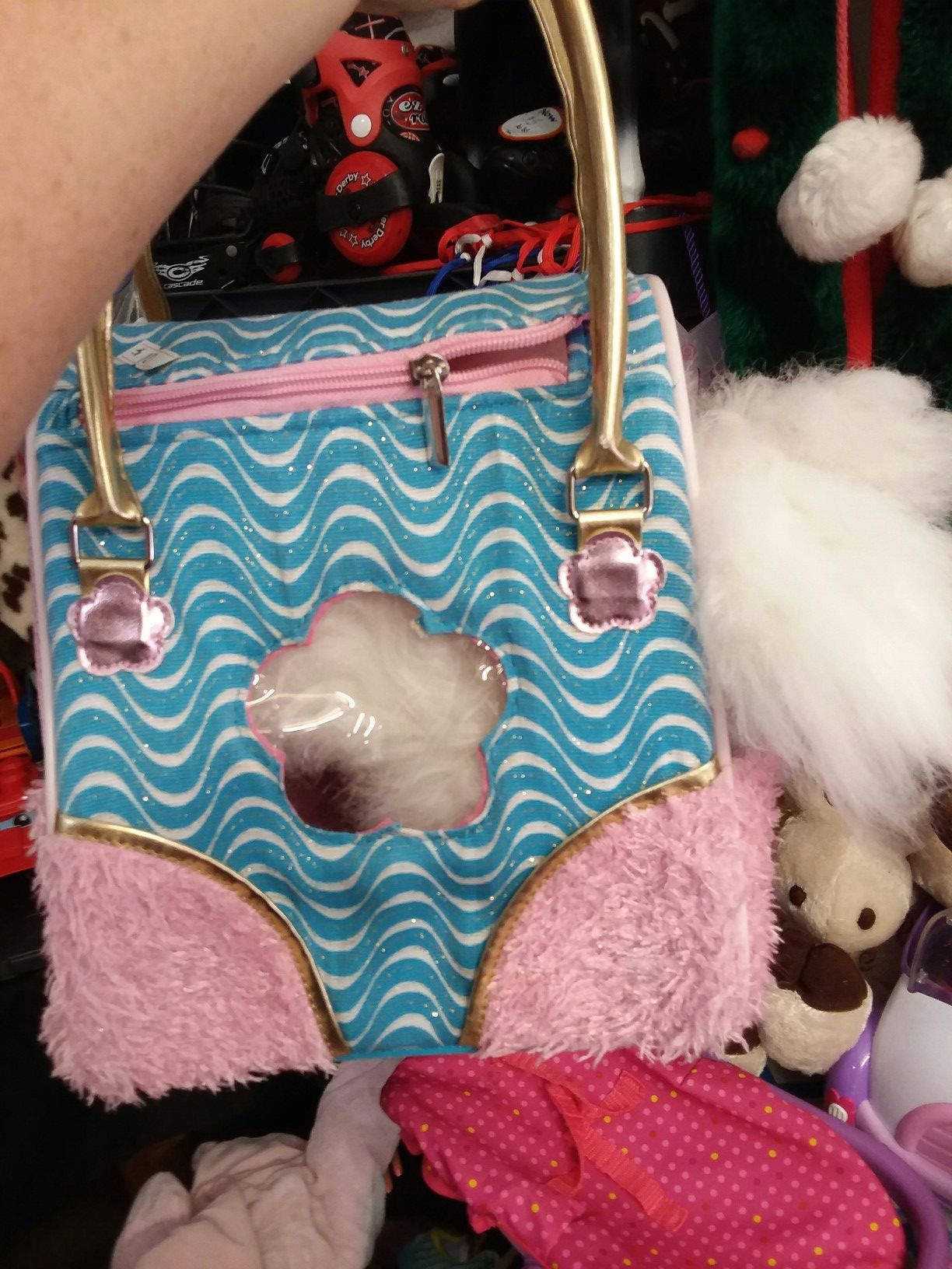 Stuffed dog and puppy purse
