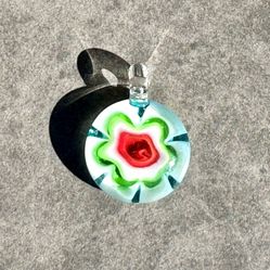♥️ Gorgeous multicolor blown glass flower design in clear circle pendant