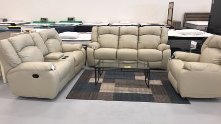 Brand new double recliner set (sofa , love seat Manual + power rec chair)