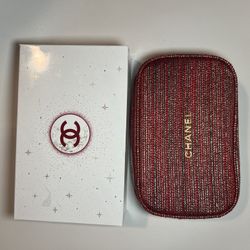 Chanel red and gold makeup bag