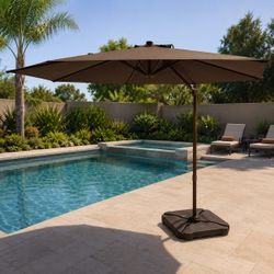 Cantilever Umbrella with 360-degree Rotation, Tilt Brown