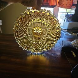 vintage indiana iridescent carnival glass Sunflower Marigold Amber 10" Bowl