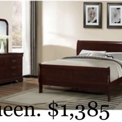 Modern Queen Size Cherry Complete Bedroom Set