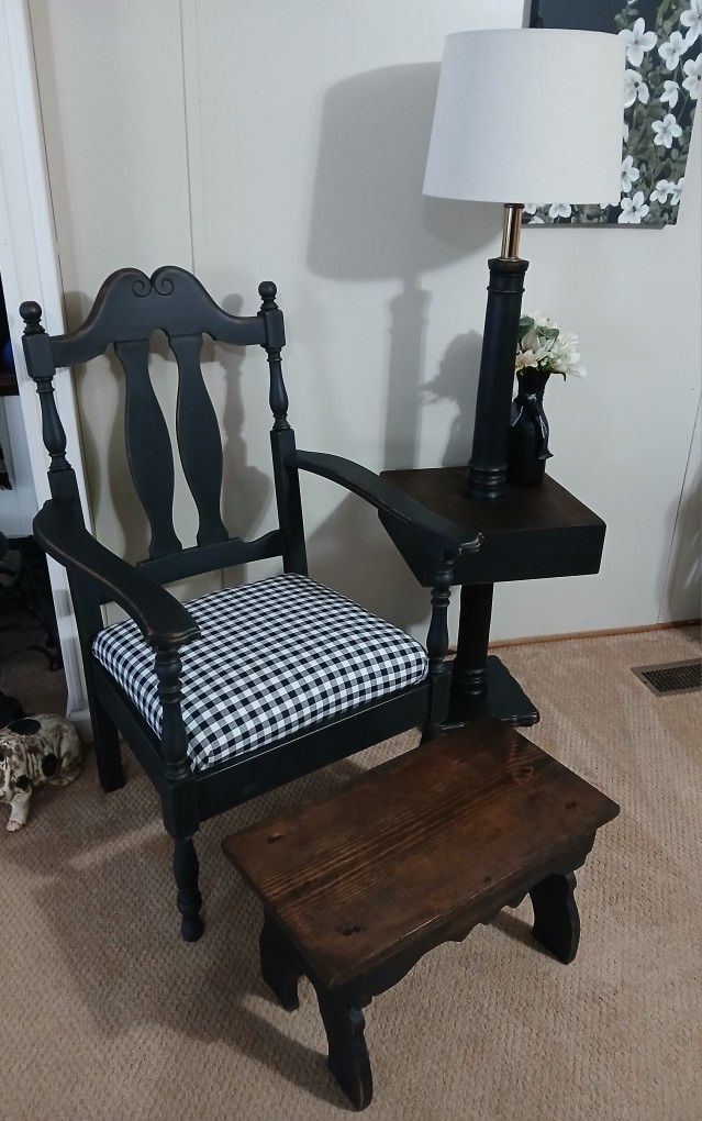 Vintage Side Chair, Side Table Lamp & Footstool Set
