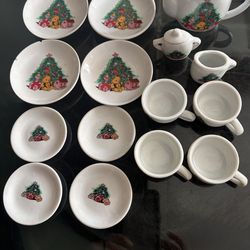 vintage porcelain miniature Christmas tea set