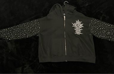 Black Rhinestone Studded Zip-Up Hoodie/Jacket