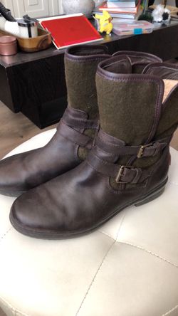 UGG Brown Leather and Wool Moto Boots Size 9