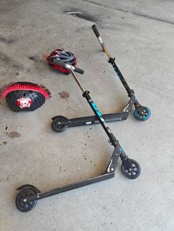 Two Scooters and two helmets for smaller kids