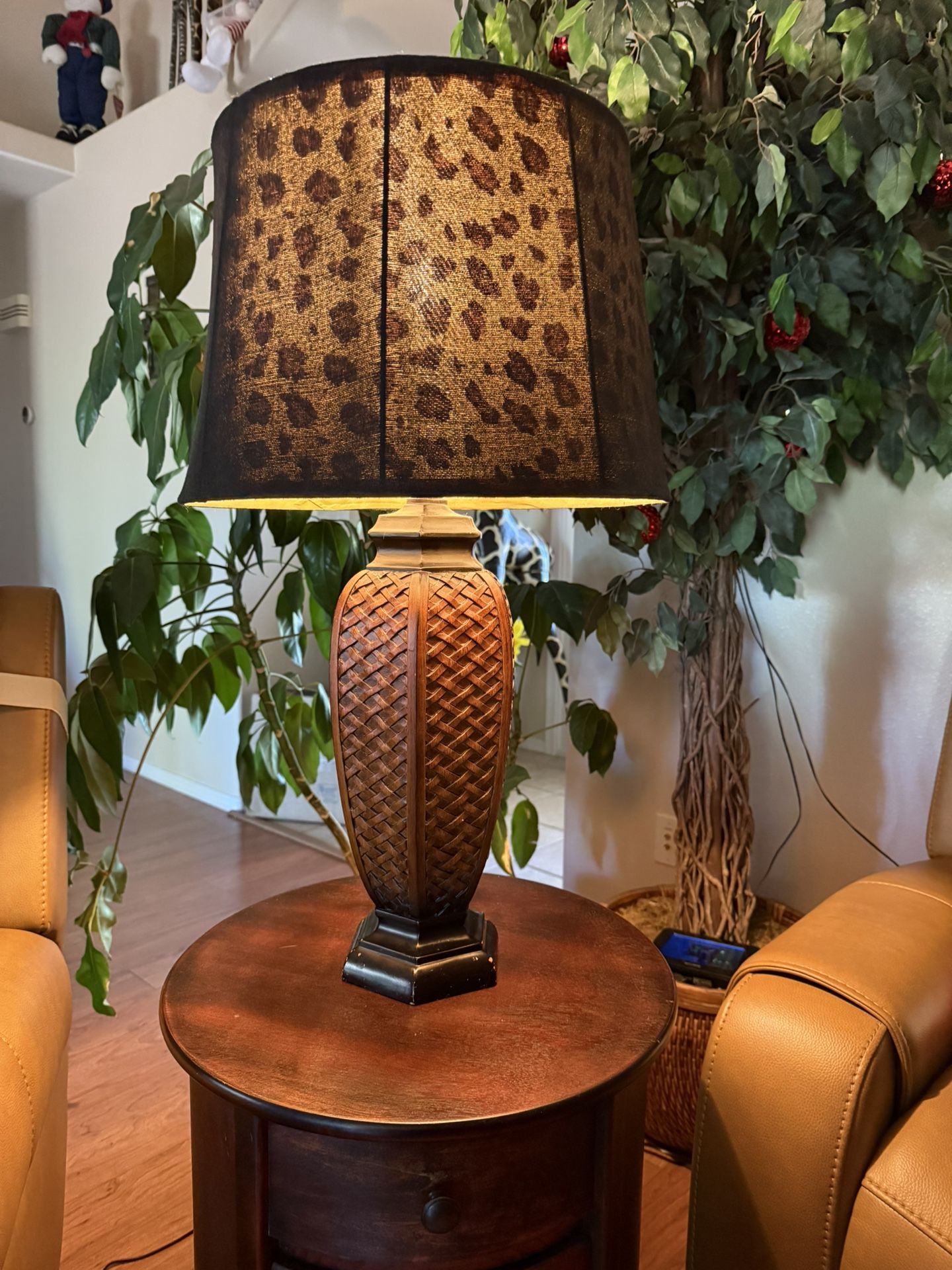 Lamp, Dark Brown, Rattan Textured Style