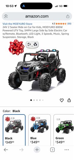 24V 2 Seater Ride on Car for Kids, MOEYURO 800W Powered UTV Toy, 5MPH Large Side by Side Electric Car w/Remote, Bluetooth, LED Light, 3 Speeds, Music,
