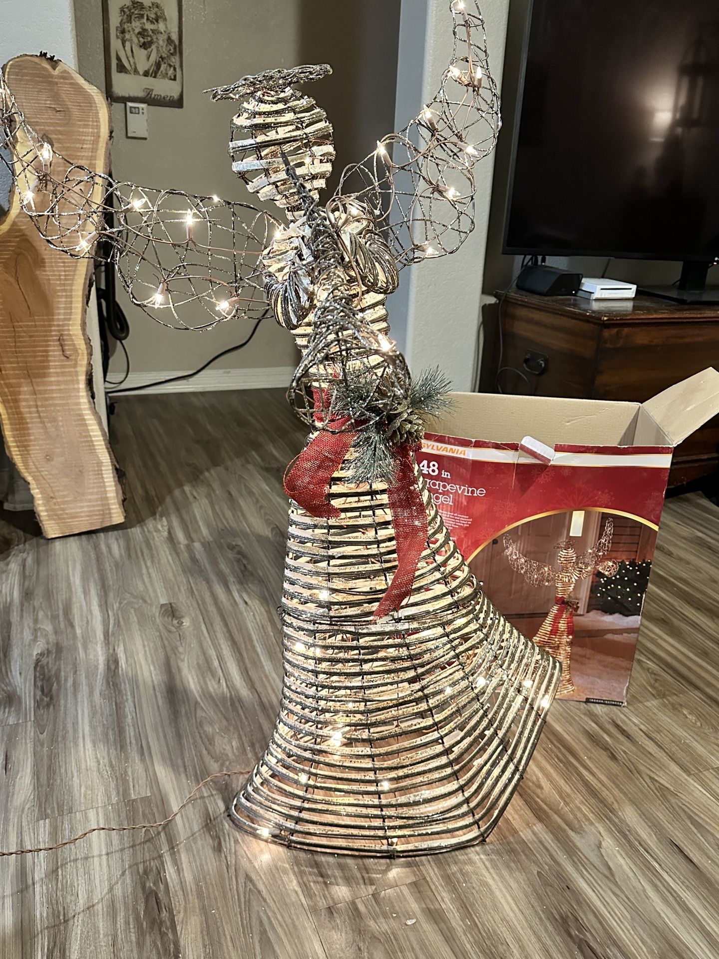 48 Inch Grapevine Angel With Lights