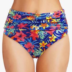 Floral Print High Waisted Bikini Bottoms W/ Tummy Control Women's Size Small