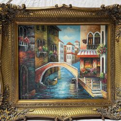 Hand-Painted Oil Painting Wooden Frame 33.5 x 30”