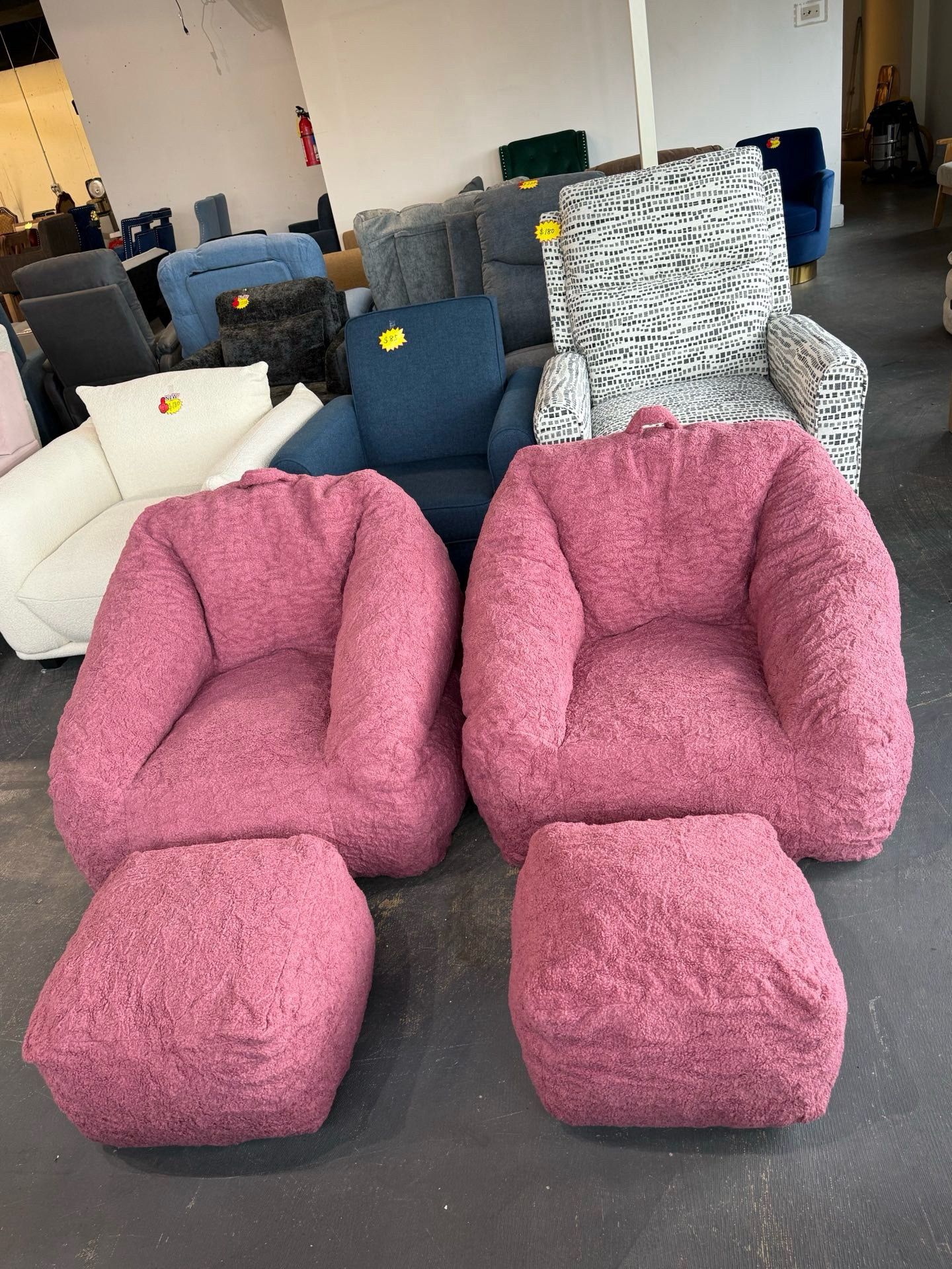 🔥Special Discount 🔥(Set of 2)Bean bag chair with footstool, soft and fluffy teddy bear cushion seat with footstool for living room, (black, red, whi