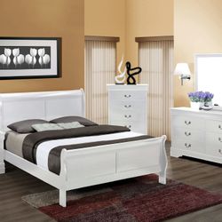 6-Piece White Sleigh Queen Bedroom Set 