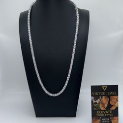 4mm Elegant Tennis Chain Silver White Gold Plated 22inch & 24inch