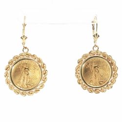 Woman’s 14k Yellow Gold Liberty Coin with Twisted Rope Bezel Earrings and Ring Set Size 8 GP3133406