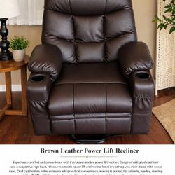 2 Brown Leather Power Lift Recliner Chair with Cup Holders