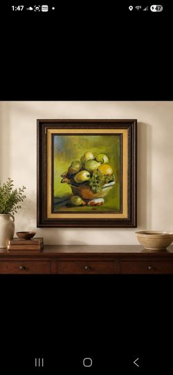 Vintage Framed Fruit Still Life Painting Pears & Grapes Wall Art