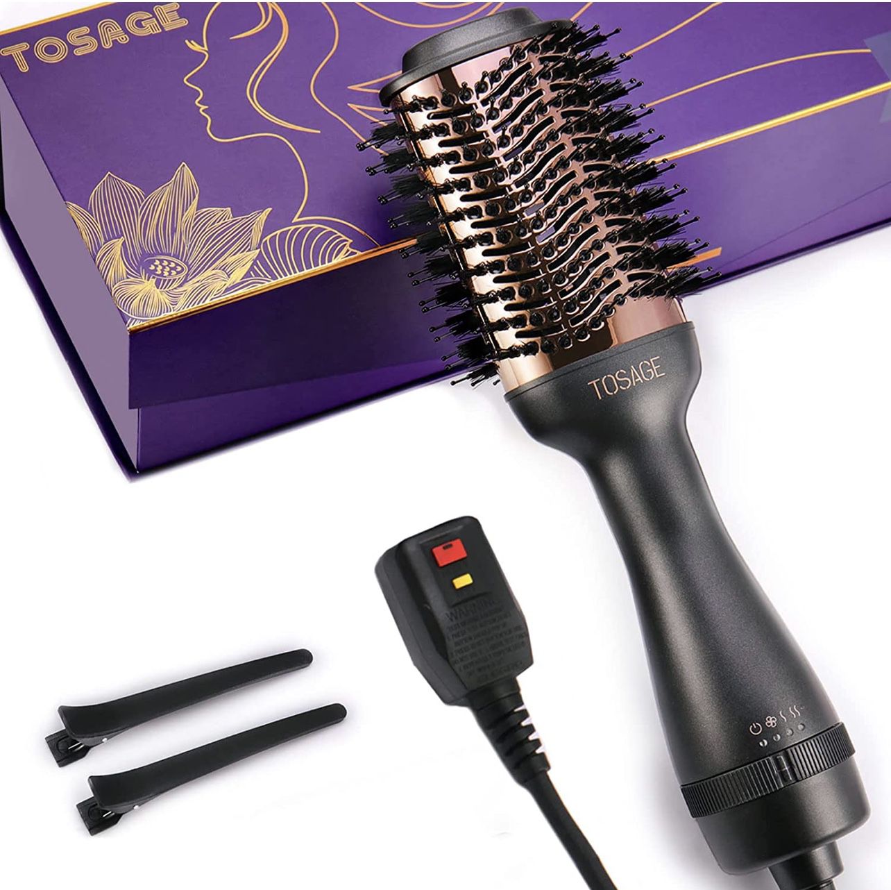 TOSAGE Hair Dryer Brush, One-Step Dryer and Volumizer, Professional Hot Air Brush with Titanium Barrel and Ionic Technology for Blow Drying Straighten