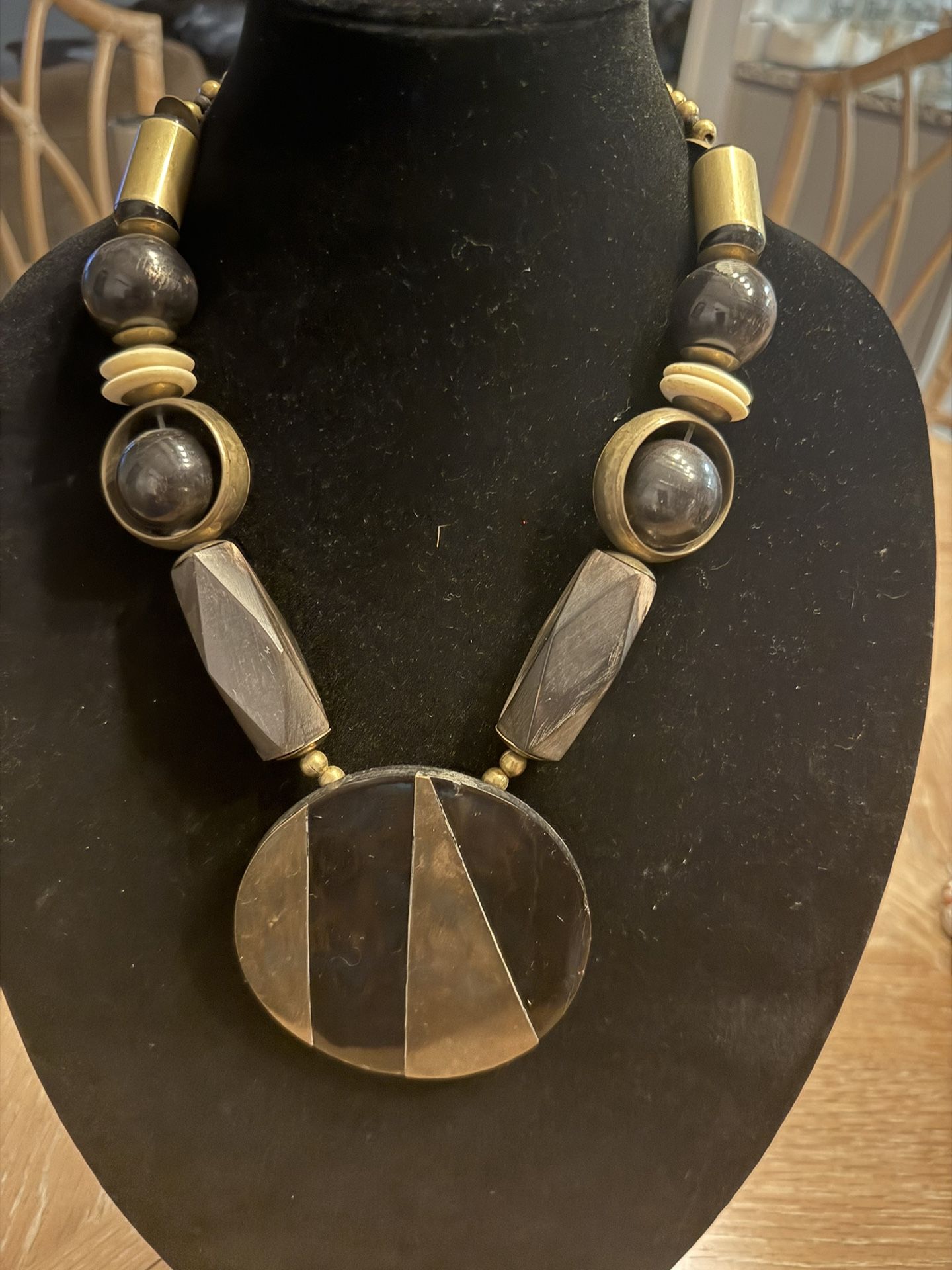 Vintage Solid Bone And Brass Necklace. Rare And Uniquely Gorgeous