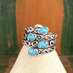 Carolyn Pollack Relios Sterling Silver Turquoise Wrap Ring Southwestern Bypass Multi Band