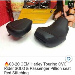Brand New Harley Touring Cvo Rider Solo& Passenger pillion Red Stitching Seat 