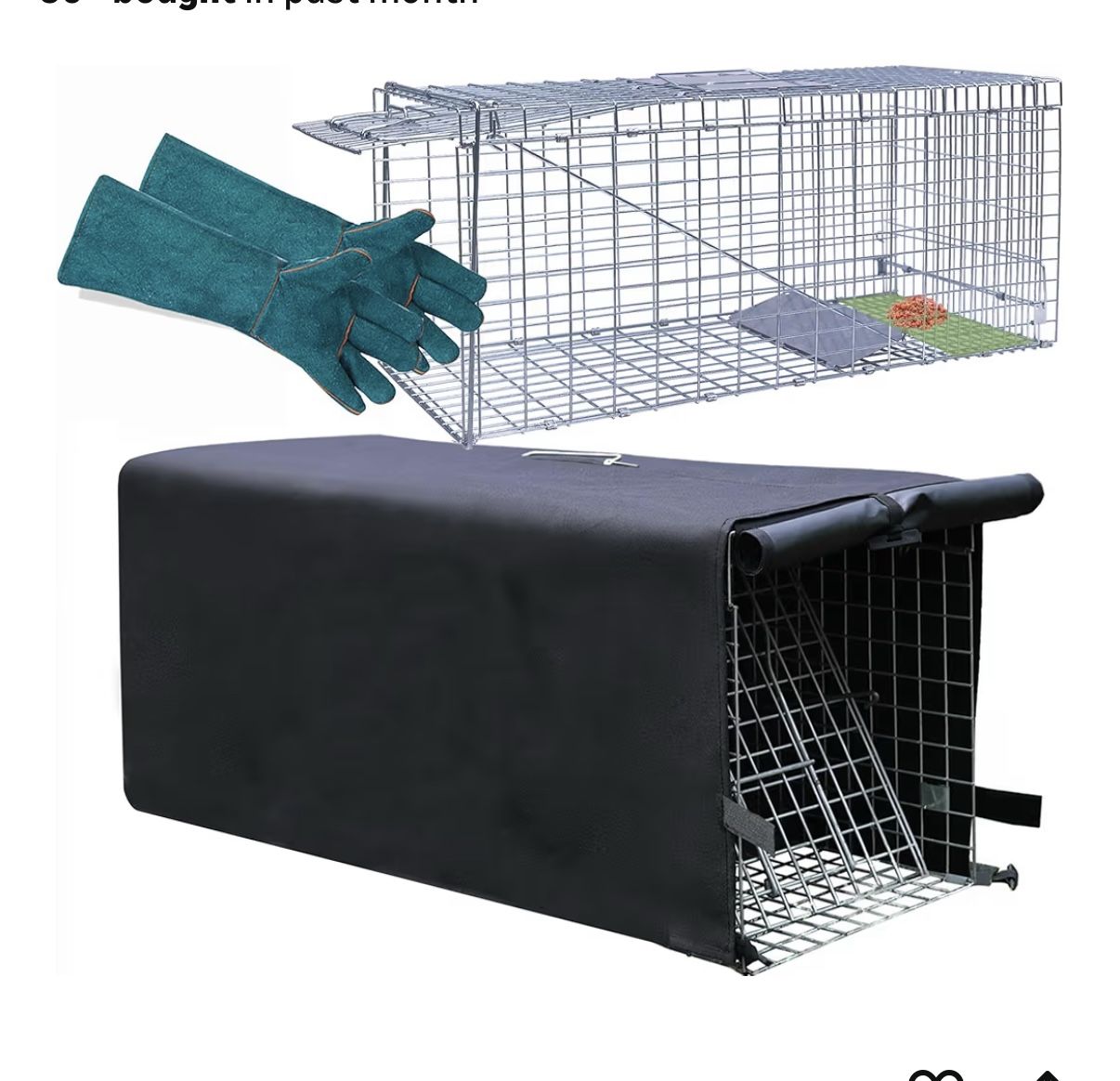New Live Animal Trap Cage with Cover & Gloves, Cat Trap for Stray Cats 32 Inch Heavy Duty Folding Skunk Traps with Real Door for Raccoons, Opossums, S