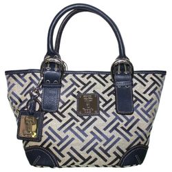 TIGNANELLO Signature Jacquard Leather Navy/Tan Bucket Tote Handbag Satchel 