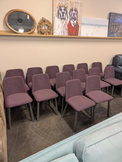 Modern Upholstered Dining Chair with Tapered Wood Legs, Plum Fabric