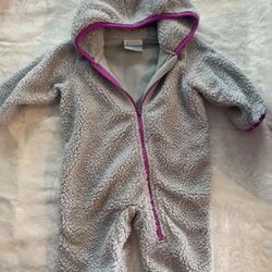 Columbia One Piece Fleece Coat Baby  Snow Suit grey/puerple  sz. 3-6 months