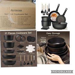 21 Pcs Pots and Pans Set Non Stick, Astercook