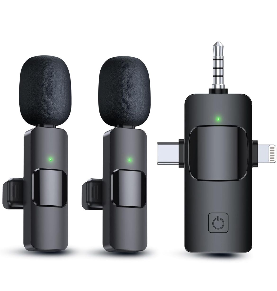 PQRQP 3 In 1 Wireless Lavalier Microphones For IPhone, IPad, Android,