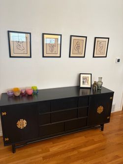 Antique Black Credenza / Sideboard with Brass Hardware”