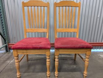 Pair of Classic Wooden Spindle Back Chair with Red Upholstered Seat
