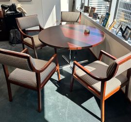 Wood Table & 4 Wood & Fabric Chairs 