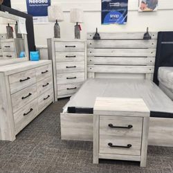 Cambeck Whitewash Panel Bedroom Set,bed, Nightstand,Dresser, Mirror, NightStand, Chest// Mattress Sold Separately 
