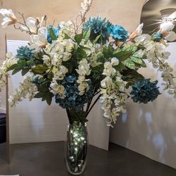 Turquoise And White Artificial Flower Arrangement 