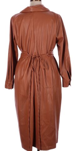 Brown Faux Leather Belted Midi Dress
