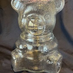 Vintage Teddy Bear Clear Glass Cookie Jar