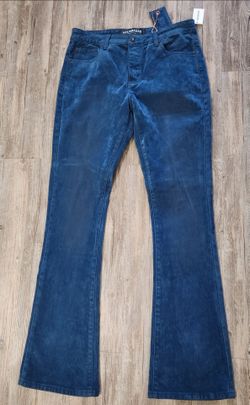 Mens Vallabasas Teal Blue Suede Stacked Flared Jeans 36x36 (35x36) Stretch