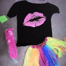 New Medium Neon 80s Rave Festival Costume Skirt Shirt