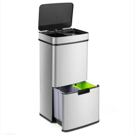 19 Gallon Stainless Steel Trash Can W/ Kitchen Waste Bin & 2 Bottom Recycling GY10018SL