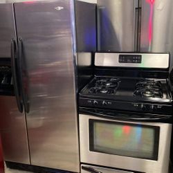 Maytag Refrigerator And Frigidaire Gas Stove Stainless Steel  Set For $890