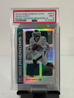 POP Higher 2020 Jalen Hurts Optic Phenoms Blue Hyper Patch RC Rookie Psa 9