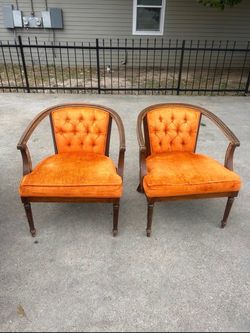 Pair of Vintage Orange Velvet Tufted Armchairs