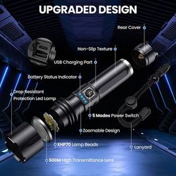 Flashlights High Lumens Rechargeable, LED Small Tactical Super Bright  XHP70.2 Battery Powered Flash Light, Powerful Pocket Mini Flashlights for  Emerge for Sale in Pomona, CA - OfferUp