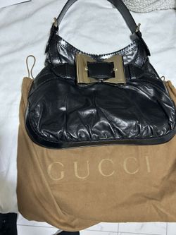 🚨 GUCCI 189885 Authentic Black Leather Queen Hobo Tote Shoulder Bag Made in Italy👍