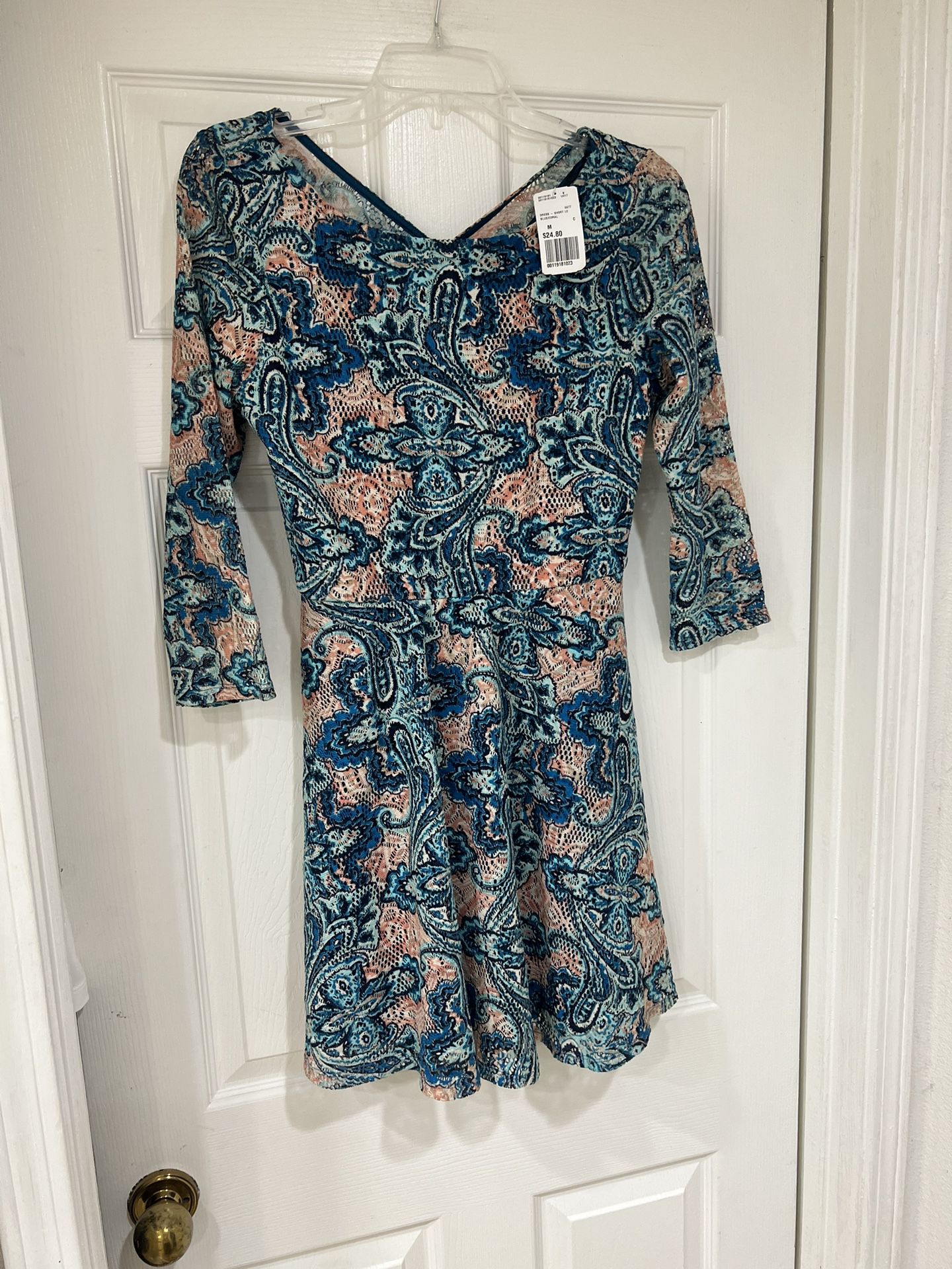 New Blue Pattern Crochet Lacey Criss Cross Back Dress