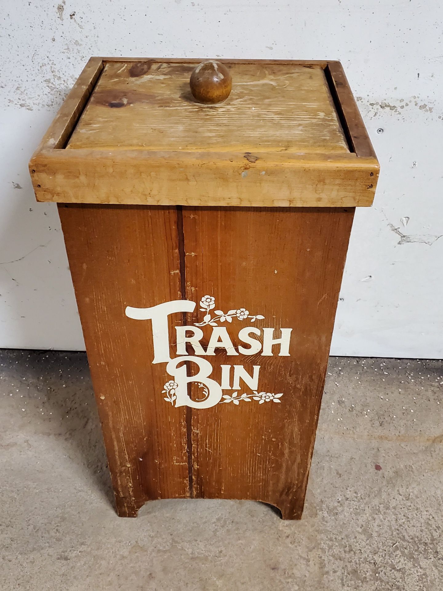 SMALL (10-gal), HEAVY WEATHERED-WOOD, LIDDED OUTDOOR TRASH BIN - firm price.